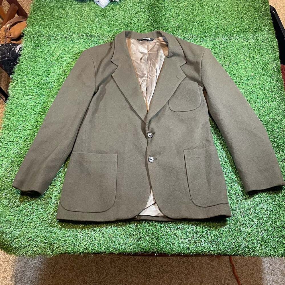 Eddie Bauer Vintage Olive Green 100% Wool Patch Pocket Blazer Jacket